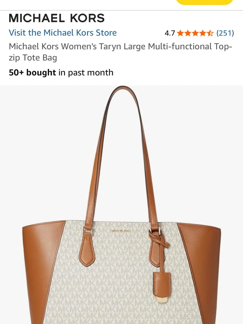Michael Kors Cream MK Signature Tote with Brown Trim